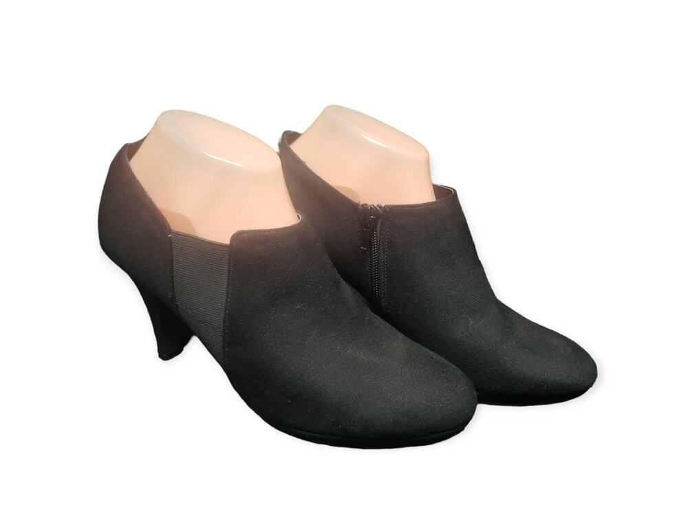 Impo Faux Suede Black Dress Bootie Closed Toe High Heels Side Zipper | Size 8.5